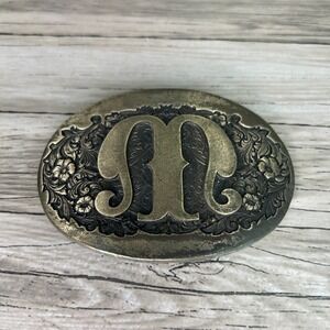 M Belt Buckle Brass Western Initial M Monogram Vintage 70s Award Design Medals